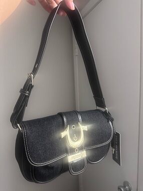 True Religion Black Shoulder Bag with Gold Hardware